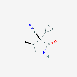 molecular formula C9H12N2O B13890139 (3S,4S)-3-Cyclopropyl-4-methyl-2-oxo-pyrrolidine-3-carbonitrile 