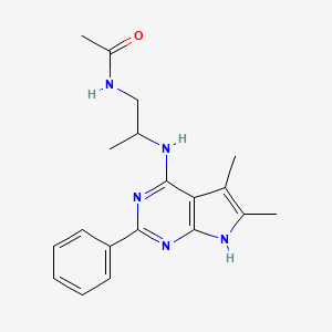 molecular formula C19H23N5O B13890297 N-[2-[(5,6-dimethyl-2-phenyl-7H-pyrrolo[2,3-d]pyrimidin-4-yl)amino]propyl]acetamide 