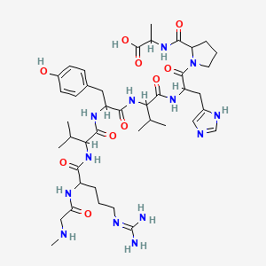 2-[[1-[2-[[2-[[2-[[2-[[5-(diaminomethylideneamino)-2-[(2-methylaminoacetyl)amino]pentanoyl]amino]-3-methylbutanoyl]amino]-3-(4-hydroxyphenyl)propanoyl]amino]-3-methylbutanoyl]amino]-3-(3H-imidazol-4-yl)propanoyl]pyrrolidine-2-carbonyl]amino]propanoic acid