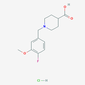 molecular formula C14H19ClFNO3 B1389159 1-(4-Fluoro-3-methoxybenzyl)piperidine-4-carboxylic acid hydrochloride CAS No. 1185100-90-6