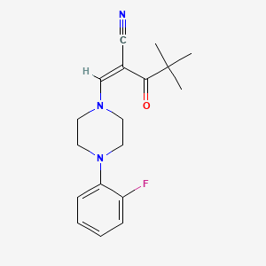2-(2,2-Dimethylpropanoyl)-3-(4-(2-fluorophenyl)piperazinyl)prop-2-enenitrile