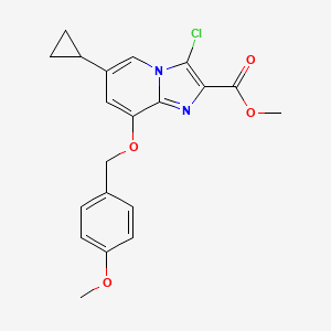 molecular formula C20H19ClN2O4 B13892533 Methyl 3-chloro-6-cyclopropyl-8-[(4-methoxyphenyl)methoxy]imidazo[1,2-a]pyridine-2-carboxylate 