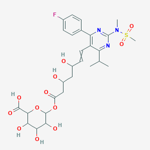 molecular formula C28H36FN3O12S B13892550 6-[7-[4-(4-Fluorophenyl)-2-[methyl(methylsulfonyl)amino]-6-propan-2-ylpyrimidin-5-yl]-3,5-dihydroxyhept-6-enoyl]oxy-3,4,5-trihydroxyoxane-2-carboxylic acid 