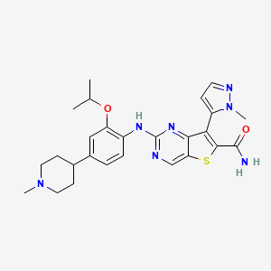 molecular formula C26H31N7O2S B13892679 2-[4-(1-Methylpiperidin-4-yl)-2-propan-2-yloxyanilino]-7-(2-methylpyrazol-3-yl)thieno[3,2-d]pyrimidine-6-carboxamide 