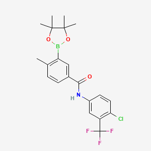 molecular formula C21H22BClF3NO3 B13892759 N-(4-chloro-3-(trifluoromethyl)phenyl)-4-methyl-3-(4,4,5,5-tetramethyl-1,3,2-dioxaborolan-2-yl)benzamide 