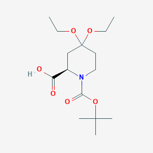 molecular formula C15H27NO6 B1389290 (2R)-1-(Tert-butoxycarbonyl)-4,4-diethoxypiperidine-2-carboxylic acid CAS No. 1212329-25-3