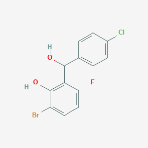 molecular formula C13H9BrClFO2 B13892916 2-Bromo-6-((4-chloro-2-fluorophenyl)(hydroxy)methyl)phenol 