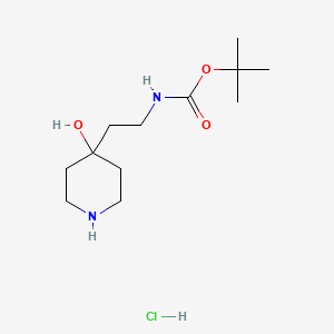 molecular formula C12H25ClN2O3 B13893154 tert-butyl N-[2-(4-hydroxy-4-piperidyl)ethyl]carbamate;hydrochloride 