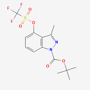 molecular formula C14H15F3N2O5S B13893228 tert-Butyl 3-methyl-4-{[(trifluoromethyl)sulfonyl]oxy}-1H-indazole-1-carboxylate 