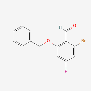 molecular formula C14H10BrFO2 B13893344 2-(Benzyloxy)-6-bromo-4-fluorobenzaldehyde 