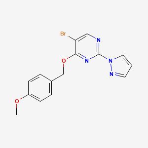 molecular formula C15H13BrN4O2 B13893368 5-Bromo-4-[(4-methoxyphenyl)methoxy]-2-pyrazol-1-ylpyrimidine 