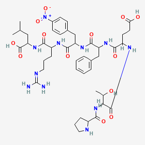 molecular formula C44H63N11O13 B13893531 (2S,5S,8S,11S,14S)-11-Benzyl-5-(3-guanidinoPropyl)-14-((2S,3R)-3-hydroxy-2-((S)-pyrrolidine-2-carboxamido)butanamido)-2-isobutyl-8-(4-nitrobenzyl)-4,7,10,13-tetraoxo-3,6,9,12-tetraazaheptadecane-1,17-dioic acid 