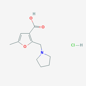 molecular formula C11H16ClNO3 B1389497 5-Methyl-2-pyrrolidin-1-ylmethyl-furan-3-carboxylic acid hydrochloride CAS No. 474377-01-0