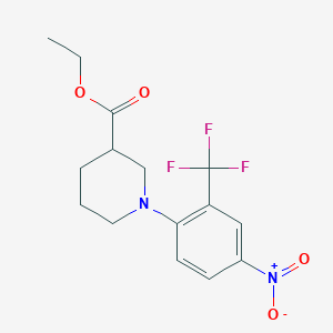 molecular formula C15H17F3N2O4 B1389506 Ethyl 1-[4-nitro-2-(trifluoromethyl)phenyl]-3-piperidinecarboxylate CAS No. 927697-73-2