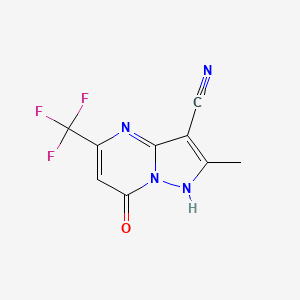 molecular formula C9H5F3N4O B1389527 7-Hydroxy-2-methyl-5-(trifluoromethyl)pyrazolo[1,5-a]pyrimidine-3-carbonitrile CAS No. 1198475-25-0
