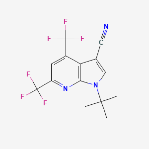 molecular formula C14H11F6N3 B1389556 1-(tert-butyl)-4,6-bis(trifluoromethyl)-1H-pyrrolo[2,3-b]pyridine-3-carbonitrile CAS No. 1146221-73-9
