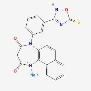 molecular formula C21H13N4NaO3S B13897028 sodium;5-[3-(5-sulfanylidene-2H-1,2,4-oxadiazol-3-yl)phenyl]benzo[g][1,5]benzodiazepin-1-ide-2,4-dione 