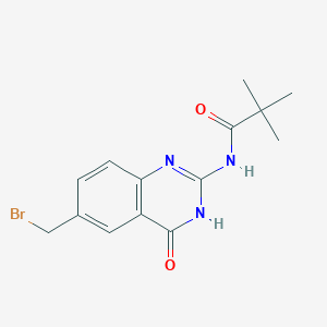 molecular formula C14H16BrN3O2 B13897081 N-[6-(bromomethyl)-4-hydroxy-2-quinazolinyl]-2,2-dimethylpropanamide 