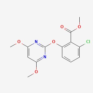 molecular formula C14H13ClN2O5 B13897225 Methyl 2-chloro-6-(4,6-dimethoxypyrimidin-2-yl)oxybenzoate 