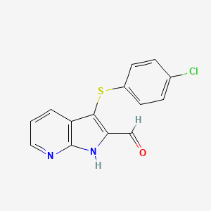 molecular formula C14H9ClN2OS B13897255 3-[(4-chlorophenyl)sulfanyl]-1H-pyrrolo[2,3-b]pyridine-2-carbaldehyde 