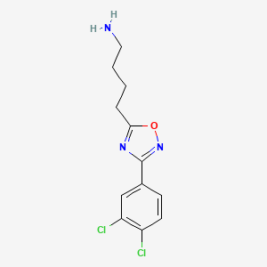 molecular formula C12H13Cl2N3O B13897435 4-[3-(3,4-Dichlorophenyl)-1,2,4-oxadiazol-5-yl]butan-1-amine 