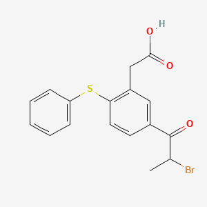 molecular formula C17H15BrO3S B13897661 2-[5-(2-Bromopropanoyl)-2-phenylsulfanylphenyl]acetic acid 