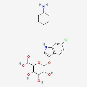 molecular formula C20H27ClN2O7 B13897840 (2S,3S,4S,5R,6S)-6-[(6-chloro-1H-indol-3-yl)oxy]-3,4,5-trihydroxy-tetrahydropyran-2-carboxylic acid; cyclohexanamine 