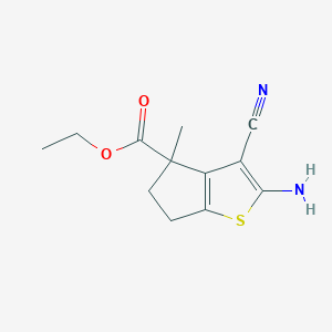 molecular formula C12H14N2O2S B13898428 Ethyl 2-amino-3-cyano-4-methyl-5,6-dihydrocyclopenta[b]thiophene-4-carboxylate 