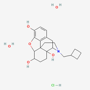 molecular formula C21H32ClNO6 B13898716 3-(Cyclobutylmethyl)-1,2,4,5,6,7,7a,13-octahydro-4,12-methanobenzofuro[3,2-e]isoquinoline-4a,7,9-triol;dihydrate;hydrochloride 