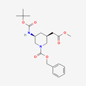 molecular formula C21H30N2O6 B13898777 Benzyl cis-3-(tert-butoxycarbonylamino)-5-(2-methoxy-2-oxo-ethyl)piperidine-1-carboxylate 