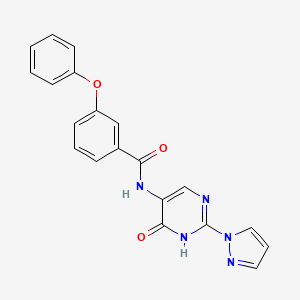 N-(6-oxo-2-(1H-pyrazol-1-yl)-1,6-dihydropyrimidin-5-yl)-3-phenoxybenzamide