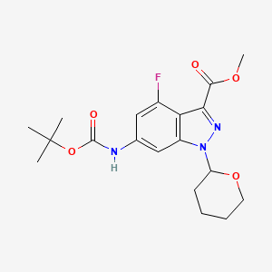 molecular formula C19H24FN3O5 B13898874 Methyl 6-(tert-butoxycarbonylamino)-4-fluoro-1-tetrahydropyran-2-YL-indazole-3-carboxylate 