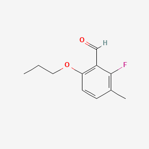 molecular formula C11H13FO2 B13898975 2-Fluoro-3-methyl-6-propoxybenzaldehyde 