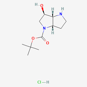 molecular formula C11H21ClN2O3 B13899297 tert-butyl rel-(3aS,6R,6aR)-6-hydroxy-2,3,3a,5,6,6a-hexahydro-1H-pyrrolo[3,2-b]pyrrole-4-carboxylate;hydrochloride 