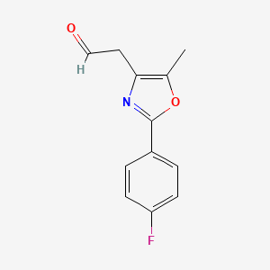 molecular formula C12H10FNO2 B13899358 2-[2-(4-Fluorophenyl)-5-methyl-1,3-oxazol-4-yl]acetaldehyde 