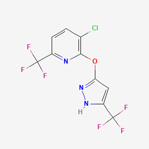 molecular formula C10H4ClF6N3O B13899724 3-chloro-6-(trifluoromethyl)-2-[[5-(trifluoromethyl)-1H-pyrazol-3-yl]oxy]pyridine 