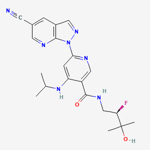 molecular formula C21H24FN7O2 B13899908 (R)-6-(5-Cyano-1H-pyrazolo[3,4-b]pyridin-1-yl)-N-(2-fluoro-3-hydroxy-3-methylbutyl)-4-(isopropylamino)nicotinamide 