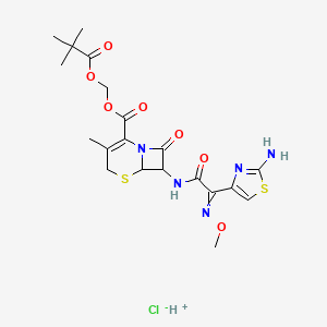 molecular formula C20H26ClN5O7S2 B13901647 2,2-Dimethylpropanoyloxymethyl 7-[[2-(2-azanyl-1,3-thiazol-4-yl)-2-methoxyimino-ethanoyl]amino]-3-methyl-8-oxidanylidene-5-thia-1-azabicyclo[4.2.0]oct-2-ene-2-carboxylate; hydron; chloride 