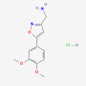 molecular formula C12H15ClN2O3 B1390270 {[5-(3,4-Dimethoxyphenyl)isoxazol-3-YL]-methyl}amine hydrochloride CAS No. 1185302-47-9