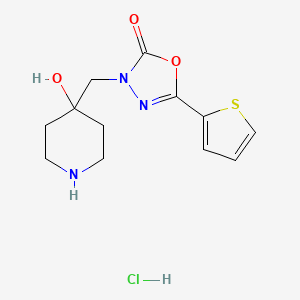 molecular formula C12H16ClN3O3S B1390283 3-(4-Hydroxy-piperidin-4-ylmethyl)-5-thiophen-2-yl-3H-[1,3,4]oxadiazol-2-one hydrochloride CAS No. 1185303-76-7