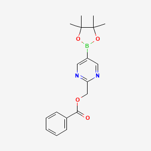 molecular formula C18H21BN2O4 B13905027 (5-(4,4,5,5-Tetramethyl-[1,3,2]dioxaborolan-2-yl)pyrimidin-2-yl)methyl benzoate 