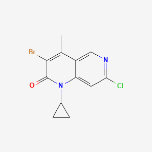 molecular formula C12H10BrClN2O B13905477 3-Bromo-7-chloro-1-cyclopropyl-4-methyl-1,6-naphthyridin-2-one 