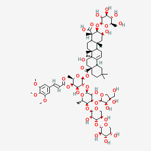 molecular formula C75H112O36 B13905761 (2S,3R,4S,4aR,6aR,6bR,8aS,12aS,14aR,14bR)-8a-[(2S,3R,4S,5R,6R)-3-[(2S,3R,4S,5S,6S)-4-[(2S,3R,4R)-3,4-dihydroxy-4-(hydroxymethyl)oxolan-2-yl]oxy-5-[(2R,3R,4S,5R)-3,5-dihydroxy-4-[(2S,3R,4S,5S)-3,4,5-trihydroxyoxan-2-yl]oxyoxan-2-yl]oxy-3-hydroxy-6-methyloxan-2-yl]oxy-4-hydroxy-6-methyl-5-[(E)-3-(3,4,5-trimethoxyphenyl)prop-2-enoyl]oxyoxan-2-yl]oxycarbonyl-2-hydroxy-6b-(hydroxymethyl)-4,6a,11,11,14b-pentamethyl-3-[(2R,3R,4S,5S,6R)-3,4,5-trihydroxy-6-(hydroxymethyl)oxan-2-yl]oxy-1,2,3,4a,5,6,7,8,9,10,12,12a,14,14a-tetradecahydropicene-4-carboxylic acid 