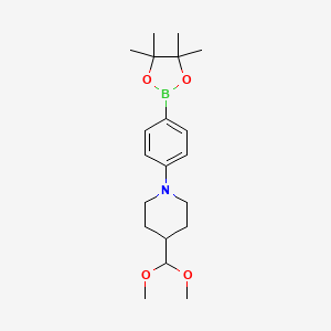 molecular formula C20H32BNO4 B13906081 4-(Dimethoxymethyl)-1-(4-(4,4,5,5-tetramethyl-1,3,2-dioxaborolan-2-yl)phenyl)piperidine 