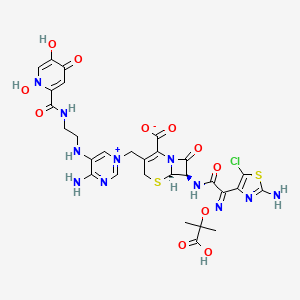 molecular formula C29H30ClN11O11S2 B13907198 (6R,7R)-7-[[(2Z)-2-(2-amino-5-chloro-1,3-thiazol-4-yl)-2-(2-carboxypropan-2-yloxyimino)acetyl]amino]-3-[[4-amino-5-[2-[(1,5-dihydroxy-4-oxopyridine-2-carbonyl)amino]ethylamino]pyrimidin-1-ium-1-yl]methyl]-8-oxo-5-thia-1-azabicyclo[4.2.0]oct-2-ene-2-carboxylate 