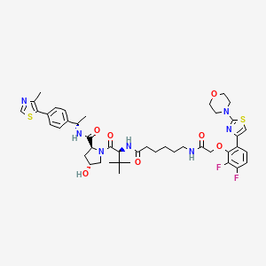 molecular formula C44H55F2N7O7S2 B13908077 (2S,4R)-1-[(2S)-2-[6-[[2-[2,3-difluoro-6-(2-morpholinothiazol-4-yl)phenoxy]acetyl]amino]hexanoylamino]-3,3-dimethyl-butanoyl]-4-hydroxy-N-[(1S)-1-[4-(4-methylthiazol-5-yl)phenyl]ethyl]pyrrolidine-2-carboxamide 