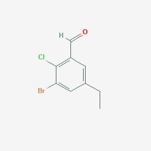 molecular formula C9H8BrClO B13908321 3-Bromo-2-chloro-5-ethylbenzaldehyde 