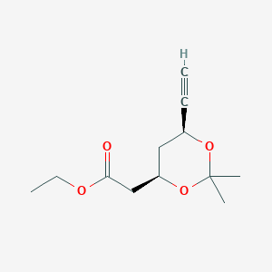 molecular formula C12H18O4 B13908358 ethyl 2-((4R,6S)-6-ethynyl-2,2-dimethyl-1,3-dioxan-4-yl)acetate 