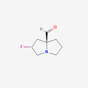 molecular formula C8H12FNO B13908578 (2R,7S)-2-fluoro-1,2,3,5,6,7-hexahydropyrrolizine-8-carbaldehyde 