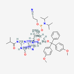 (2R,3S,5R)-2-((Bis(4-methoxyphenyl)(phenyl)methoxy)methyl-13C)-5-(2-isobutyramido-6-oxo-3,6-dihydro-9H-purin-9-yl-13C5-15N4)tetrahydrofuran-3-yl-2,3,4,5-13C4 (2-cyanoethyl) diisopropylphosphoramidite